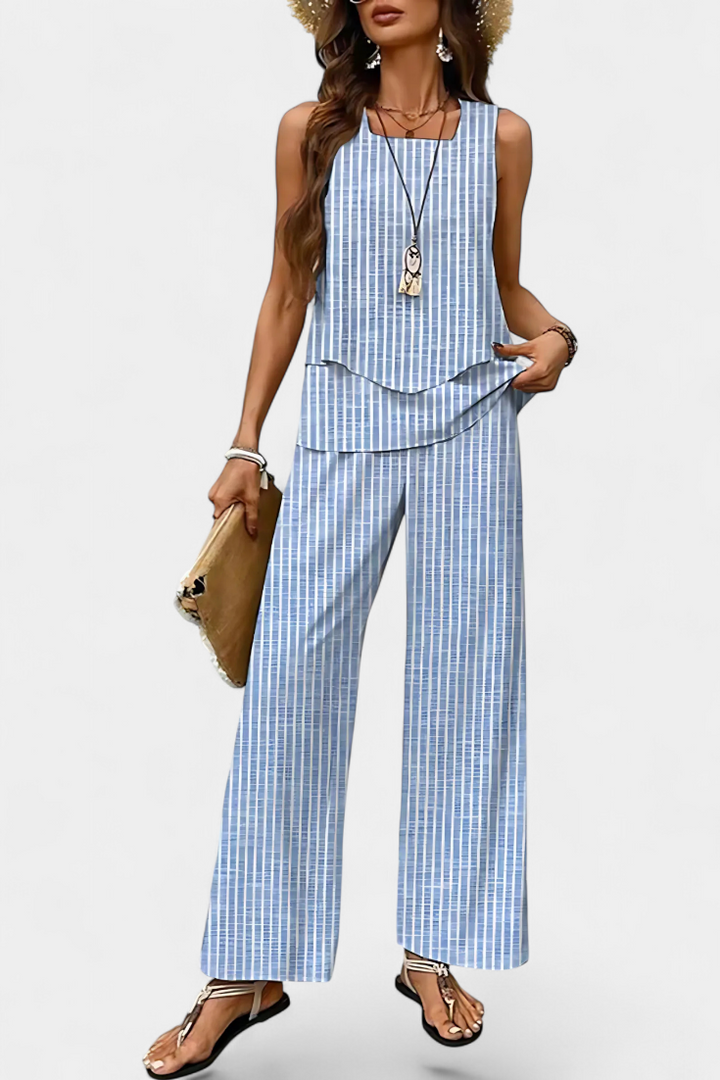 Martina | Conjunto Boho Elegante Sin Mangas con Pantalón Recto Estampado