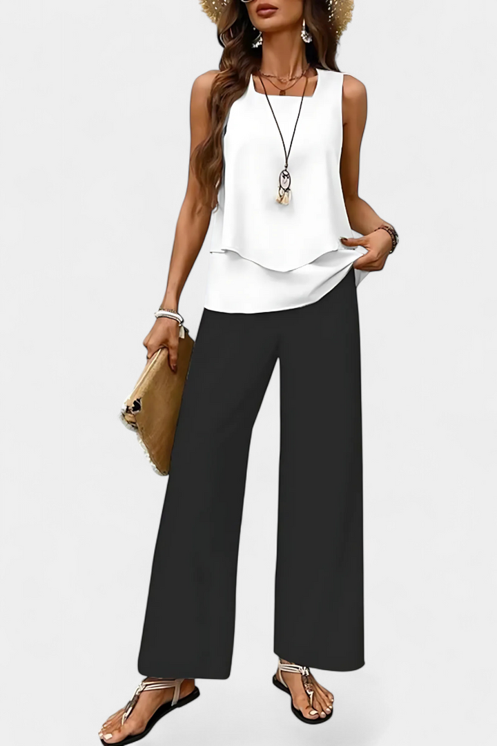 Martina | Conjunto Boho Elegante Sin Mangas con Pantalón Recto Estampado