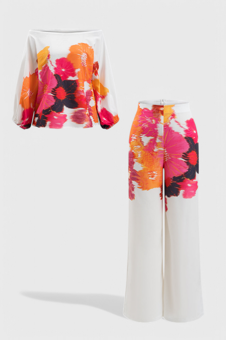 Sybella | Conjunto Estampado de Dos Piezas con Pantalones de Pierna Ancha