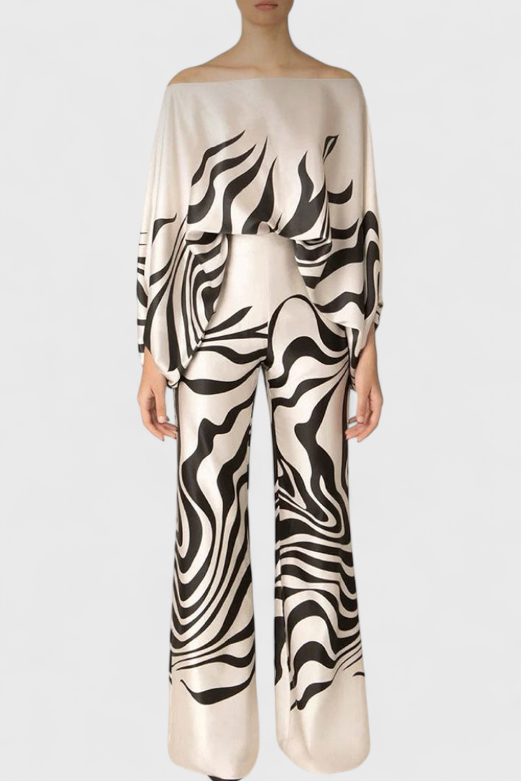 Sybella | Conjunto Estampado de Dos Piezas con Pantalones de Pierna Ancha