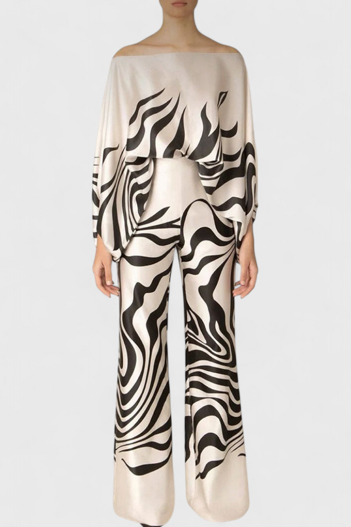 Sybella | Conjunto Estampado de Dos Piezas con Pantalones de Pierna Ancha