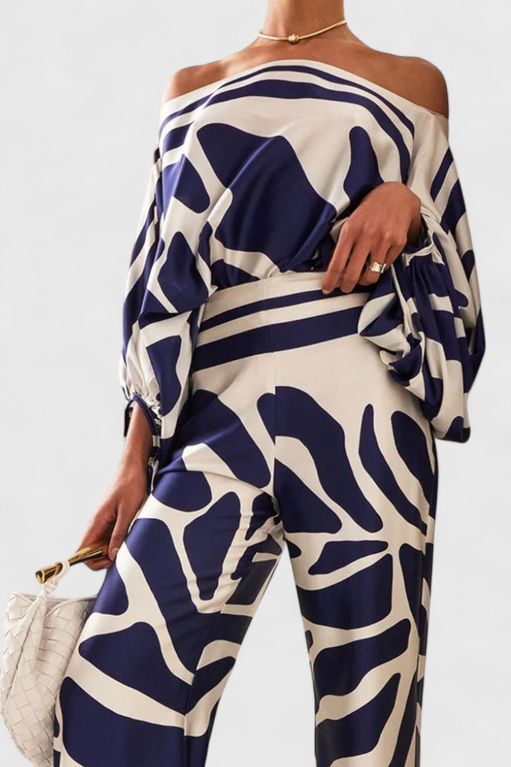 Sybella | Conjunto Estampado de Dos Piezas con Pantalones de Pierna Ancha