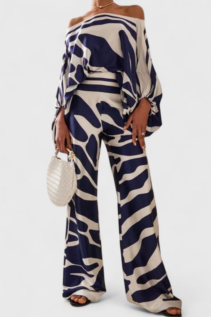 Sybella | Conjunto Estampado de Dos Piezas con Pantalones de Pierna Ancha