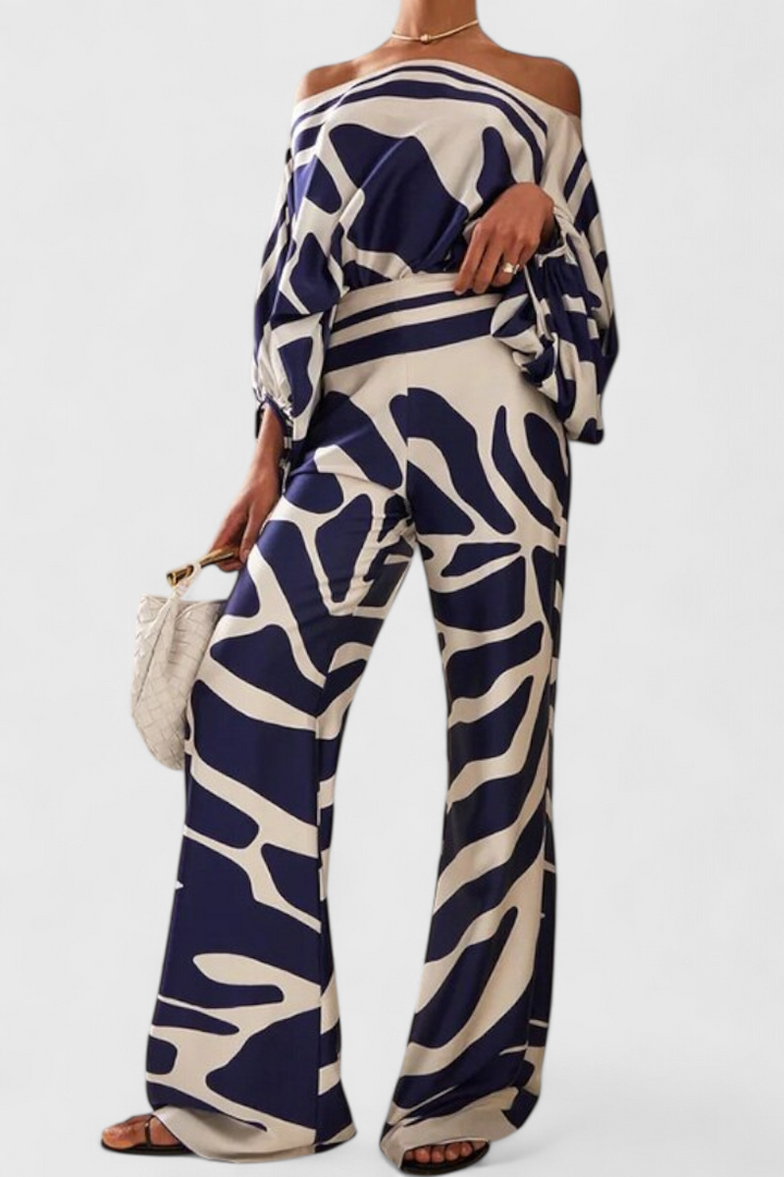 Sybella | Conjunto Estampado de Dos Piezas con Pantalones de Pierna Ancha