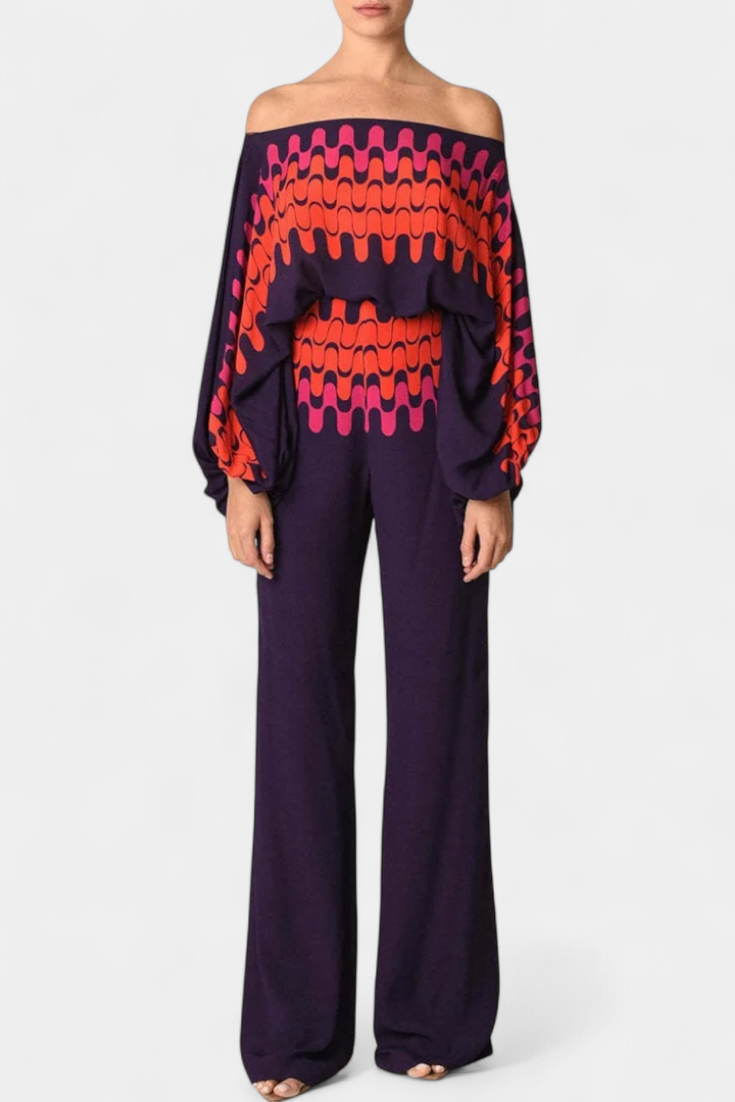 Sybella | Conjunto Estampado de Dos Piezas con Pantalones de Pierna Ancha