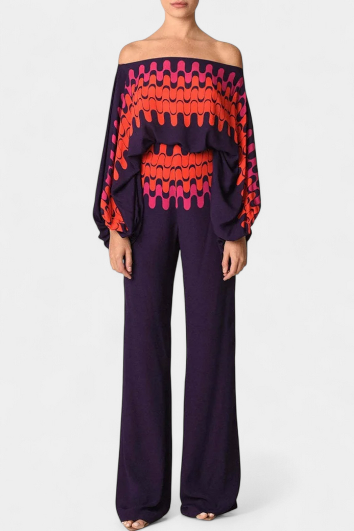 Sybella | Conjunto Estampado de Dos Piezas con Pantalones de Pierna Ancha