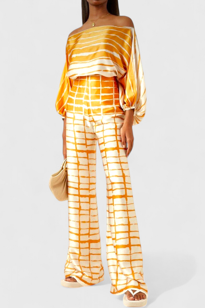 Sybella | Conjunto Estampado de Dos Piezas con Pantalones de Pierna Ancha