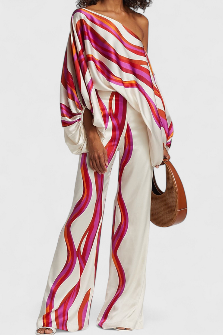 Sybella | Conjunto Estampado de Dos Piezas con Pantalones de Pierna Ancha
