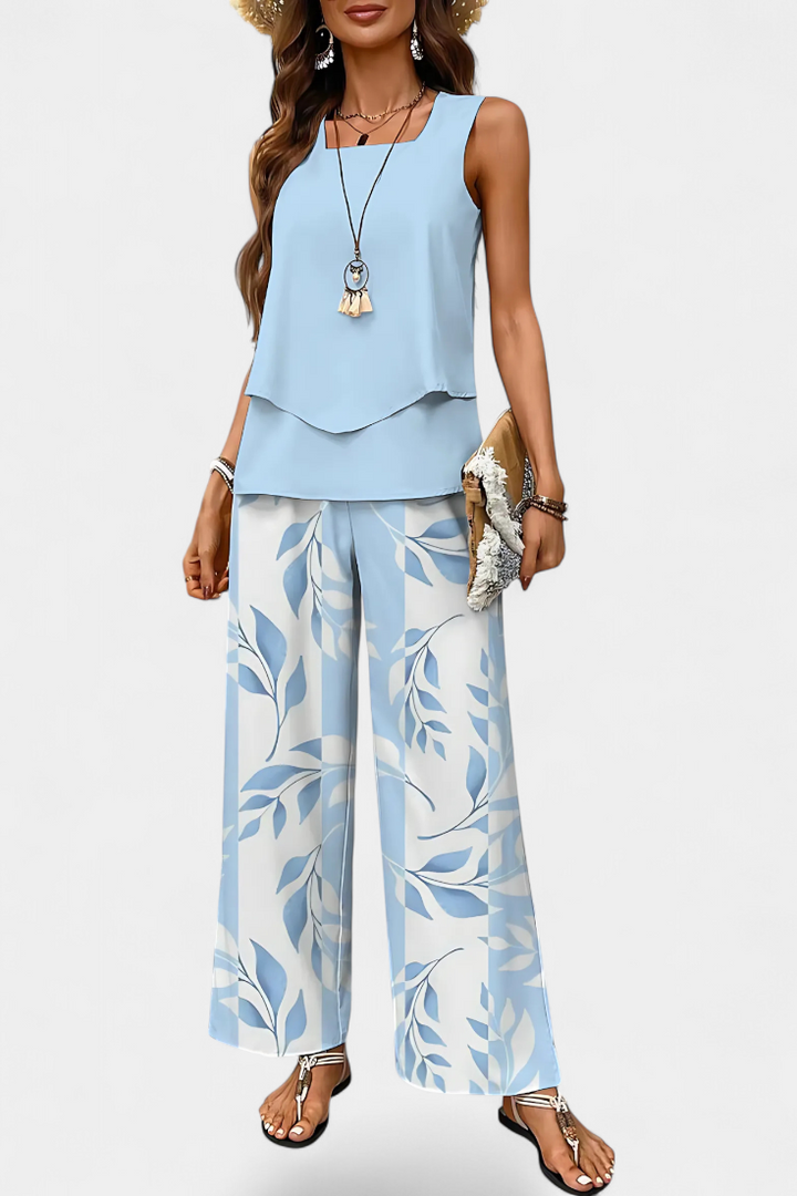 Martina | Conjunto Boho Elegante Sin Mangas con Pantalón Recto Estampado