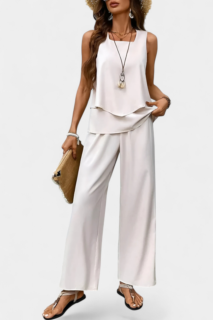Martina | Conjunto Boho Elegante Sin Mangas con Pantalón Recto Estampado